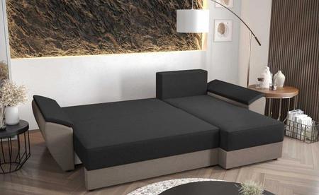 Rohová pohovka s funkcí spaní Fogu II med pravá Stylová rohová pohovka s pohodlnými područkami a nádobou na lůžkoviny