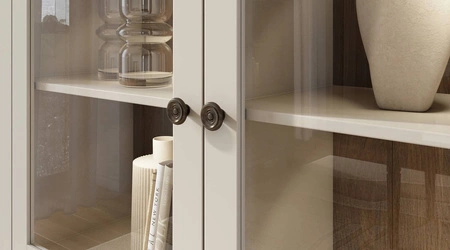 Skříňka Evora 71 cm béžová / dub dunin levá potěší milovníky výrazných interiérů, které jsou ideální pro obývací pokoje a jídelny