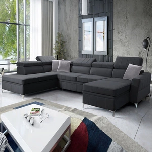 Rohová pohovka s funkcí spaní Rava VI grafitový pravý roh Praktická a moderní rohová pohovka vybavená multifunkční lampou