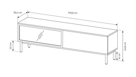 RTV Clovis 180 cm černá / dub evokuje praktickou a stylovou skříňku se skleněnou přední částí obohacenou o LED osvětlení