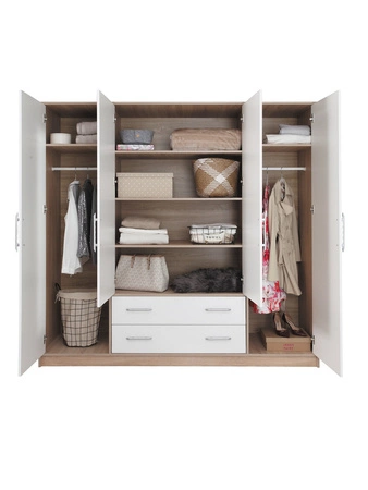 Šatní skříň Caspe 200 cm dub sonoma světlý / bílá moderní design povrchová úprava ABS a černé úchytky