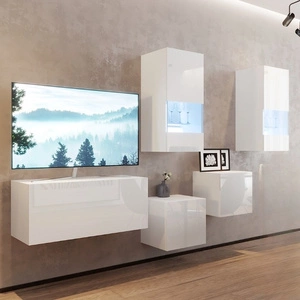 Nástěnná skříňka Termo bílá / bílý lesk Moderní a stylová nástěnná skříňka do obývacího pokoje s bezúchytkovým systémem otevírání dvířek push to open