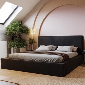 Čalouněná postel Belli 160x200 černá stylová postel s úložným prostorem na lůžkoviny pohodlný podhlavník zaujme svým elegantním designem
