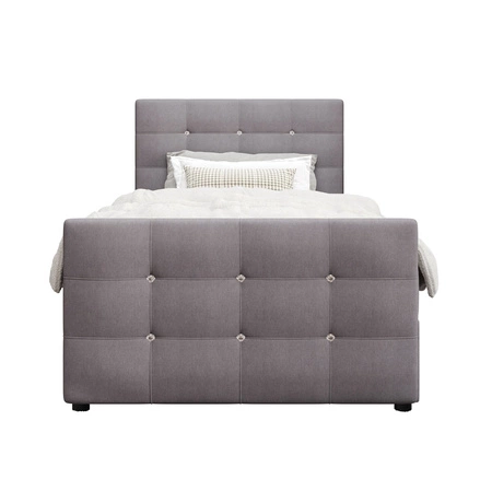 Šedá kontinentální postel Kansas 90x200 v moderním skandinávském stylu s čalouněným čelem a nohama