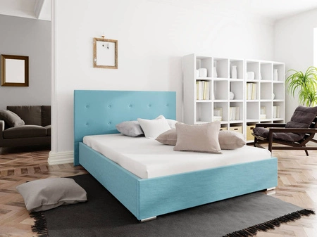 Modrá čalouněná postel Bejar 140x200 s moderním čelem ideální do ložnice