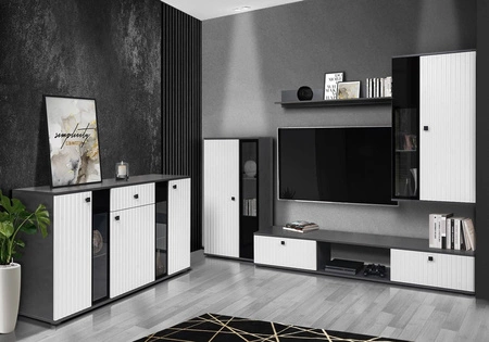 Komoda se zásuvkou Senja 140 cm matera / bílá elegantní design dekorativní rýhované čelo s kovovou rukojetí