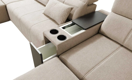 Rohová sedací souprava s funkcí spaní Tesalia V šedý jasan pravý rohová pohovka se zásuvkou a funkcí posuvného opěradla