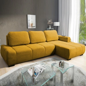 Rohová pohovka s funkcí spaní Gentle žlutá pravá strana Stylový design rohové rozkládací pohovky vyznačující se zaobleným tvarem