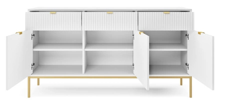 Zásuvková komoda Lovro 154 cm bílá moderní design potěší milovníky výrazných interiérů zlaté kovové doplňky