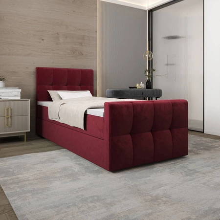 Kontinentální postel Manhattan 120x200 bordó v moderním skandinávském stylu s čalouněným čelem a nohou postele s úložným boxem