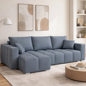 Rohová pohovka Linco s funkcí spaní tmavě šedá univerzální rohová pohovka s moderním designem z měkké plyšové látky