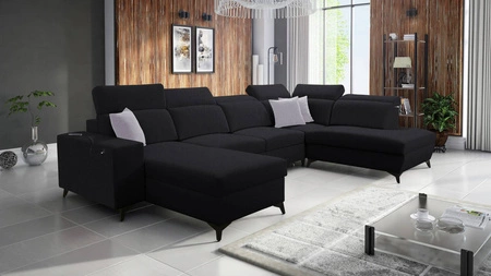 Kelly Sleek VI rozkládací pohovka černá levá moderní designová rohová pohovka do obývacího pokoje s nastavitelnými opěrkami hlavy