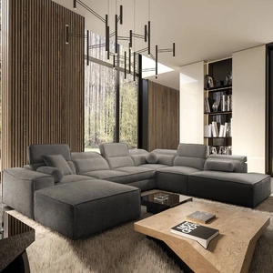 Rohová sedací souprava s funkcí spaní Viano X šedá levé provedení Rohová sedací souprava do obývacího pokoje v moderním stylu s nastavitelnými opěrkami hlavy