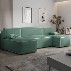 Rohová sedací souprava s funkcí spaní Brandon U patina kontejner na lůžkoviny trojrozměrná látka s výraznými pruhy