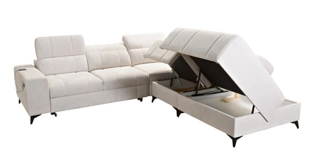 Rohová sedací souprava s funkcí spaní Penejos IX šedá pravostranná stylová rohová sedací souprava s kontejnery na lůžkoviny pohodlné nastavitelné opěrky hlavy