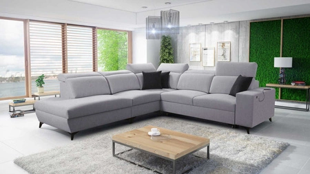 Kelly Sleek IX šedá jasanová levá rohová pohovka s funkcí spaní s pohodlnými područkami a nastavitelnými opěrkami hlavy