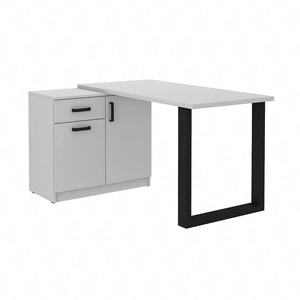 Rohový psací stůl Makana světle šedá komoda se zásuvkou a policemi stylový a funkční kus nábytku s 28mm horní deskou