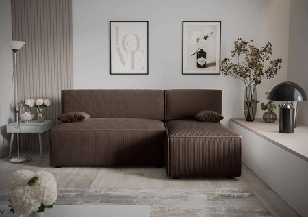 Rohová sedací souprava s funkcí spaní Brandon hnědý pravý roh trojrozměrná tkanina s výrazným pruhem lůžkoviny kontejneru