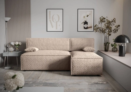 Rohová sedací souprava s funkcí spaní Brandon béžová pravá strana měkká tkanina s charakteristickou smyčkovou povrchovou nádobou na lůžkoviny