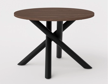 Kulatý stůl Lyon 110 cm wisconsin ořech / černý designový jídelní stůl kovové pavoučí nohy výškově nastavitelné