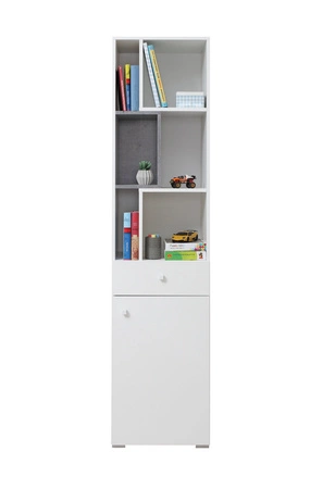 Knihovna Epsilon 45 cm bílá / beton ideální do pokoje pro mládež stylová a funkční knihovna se zásuvkou