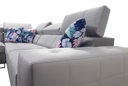 Rohová sedací souprava s funkcí spaní Hampton III tmavě modrá levá pohodlná rohová sedací souprava z hladké a měkké látky sametového typu