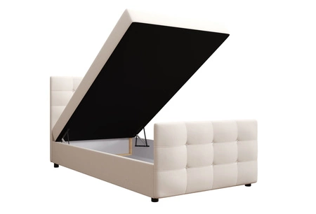 Béžová kontinentální postel Kansas 100x200 v moderním skandinávském stylu s čalouněným čelem a podnožkou