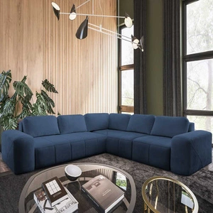 Rohová rozkládací pohovka s funkcí spaní Bovec III modrá pravá extrémně stylová rohová rozkládací pohovka ideální do prostorného obývacího pokoje