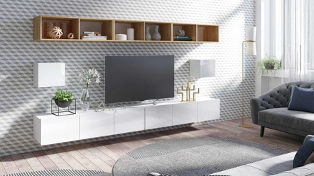 Nábytek Apulia XXXIV bílý lesk / zlatý dub výjimečně stylová nástěnná skříňka jednoduché jednotky hodící se do každého interiéru