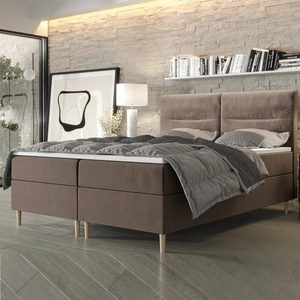 Světle hnědá kontinentální postel Voltera 180x200 v moderním skandinávském stylu s výrazným čelem