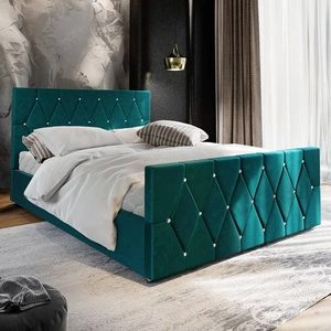 Čalouněná postel Tifton 180x200 tyrkysová s úložným prostorem v moderním stylu s výrazným čelem a nohou s krystaly