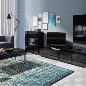 Nábytková sestava Apulia XXII černý lesk extrémně stylová nástěnná skříňka do obývacího pokoje jednoduché jednotky hodící se do každého interiéru