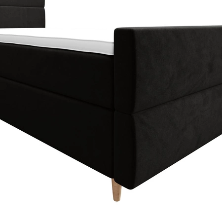 Černá kontinentální postel Benet 90x200 v moderním skandinávském stylu s čalouněným čelem a nohami postele s úložným boxem