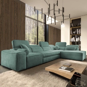 Rohová sedací souprava s funkcí spaní Viano XI patina pravý roh moderní a stylová s nastavitelnými opěrkami hlavy dekorativní polštáře