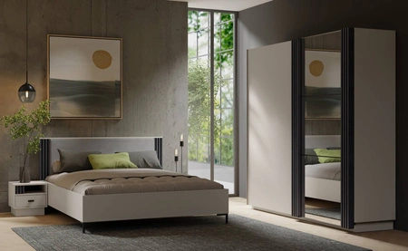 Postel Estan 160x200 cm béžová / antracitová ideální postel do ložnice lemovaná dýhou ABS designové čalouněné čelo