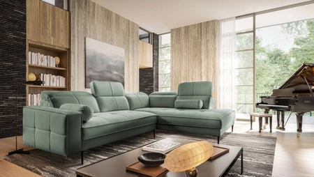 Rohová pohovka Samos mint pravý roh moderní design jednoduchý a stylový design, který se hodí do každého interiéru nastavitelné opěrky hlavy
