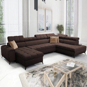 Rohová sedací souprava s funkcí spaní Bolmso VI hnědá levá pohodlná rohová sedací souprava s nastavitelnými opěrkami hlavy dekorativní prošívání na sedáku