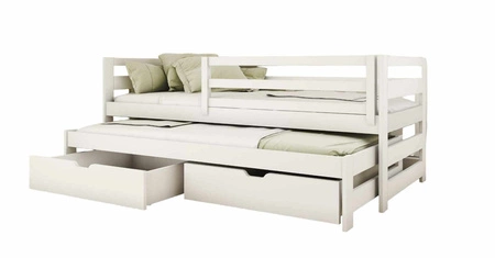 Dětská postel Tori 80x200 cm bílá Dvoumístná rozkládací postel do dětského pokoje Masivní konstrukce Dětská postel z masivního borovicového dřeva