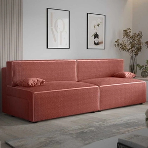 Rozkládací pohovka Brandon XL Indická růžová moderní design a široká funkčnost trojrozměrné tkaniny s výraznými pruhy