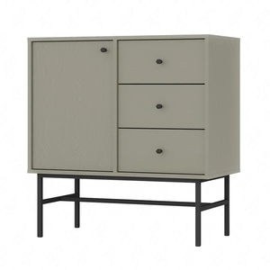 Zásuvková komoda Kioto III 84 cm eukalyptus moderní design decentní černé úchyty kovový rám ideální komoda do obývacího pokoje