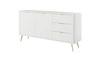 Zásuvková komoda Lante 163 cm bílá vkusná komoda s drážkovanými čely na vysokých šikmých nohách se stylovými úchyty