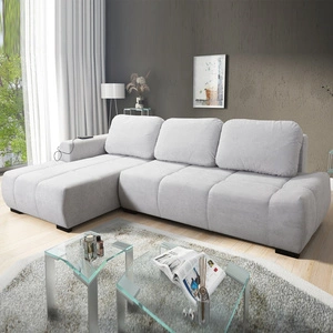 Rohová rozkládací pohovka s funkcí spaní Gentle šedý jasan levá strana stylový design rohová rozkládací pohovka charakteristická svým zaobleným tvarem
