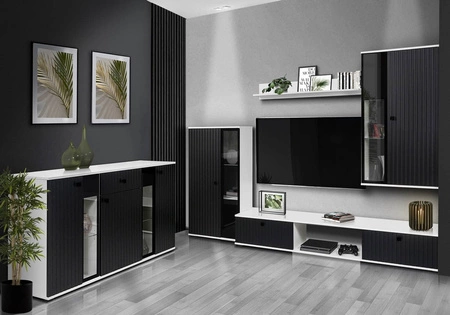 Komoda se zásuvkou Senja 140 cm bílá / černá elegantní design dekorativní drážkované čelo s kovovou rukojetí