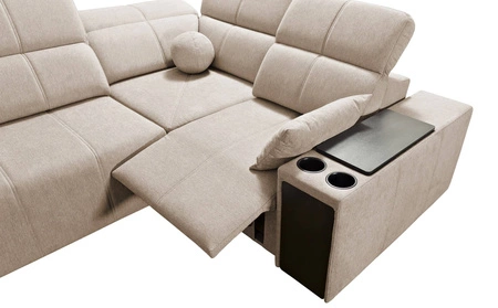 Rohová pohovka s funkcí spaní Tesalia II Lux šedá pravá pohodlná rohová pohovka s posuvným opěradlem a výsuvnou podnožkou