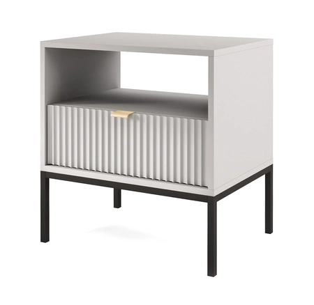 Lovro noční stolek se zásuvkou šedý vkusný drážkovaný dekor ideální skříňka do ložnice zlatá hrana rukojeť