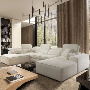 Rohová sedačka s funkcí spaní Viano VI krémová pravostranná designová rohová sedačka pro moderní uspořádání dvě nádoby na lůžkoviny