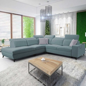 Levá rohová pohovka Kelly Sleek IX arctic blue s funkcí spaní, pohodlnými područkami a nastavitelnými opěrkami hlavy