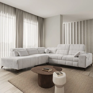 Rohová sedací souprava s funkcí spaní Penejos IX šedý jasan levá stylová rohová sedací souprava s kontejnery na lůžkoviny pohodlné nastavitelné opěrky hlavy