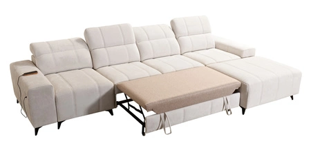 Rohová pohovka s funkcí spaní Penejos XII šedá pravostranná stylová rohová pohovka s kontejnery na lůžkoviny pohodlné nastavitelné opěrky hlavy