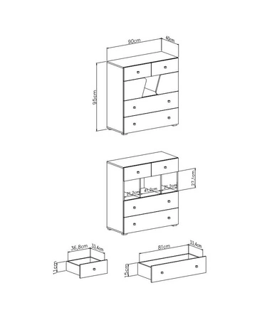 Zásuvková komoda Dzeta 90 cm dub / antracit ideální do pokoje pro mládež funkční a prostorná